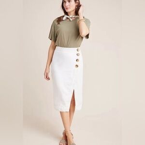 Anthropologie Elegant White Button-Detail Wrap Skirt Size 2